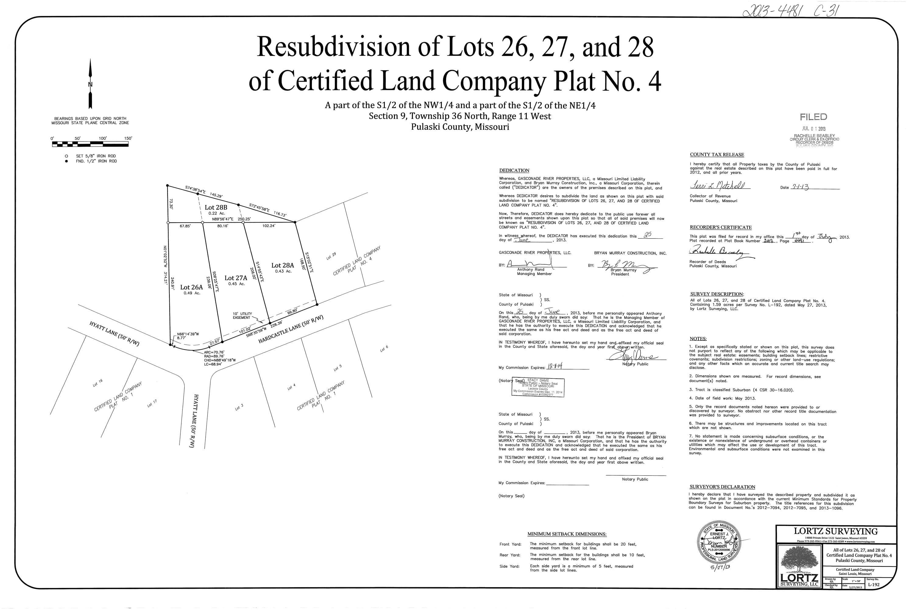 Resubdivision of Lots 26, 27 and 28 of Certified Land Company Plat No. 4