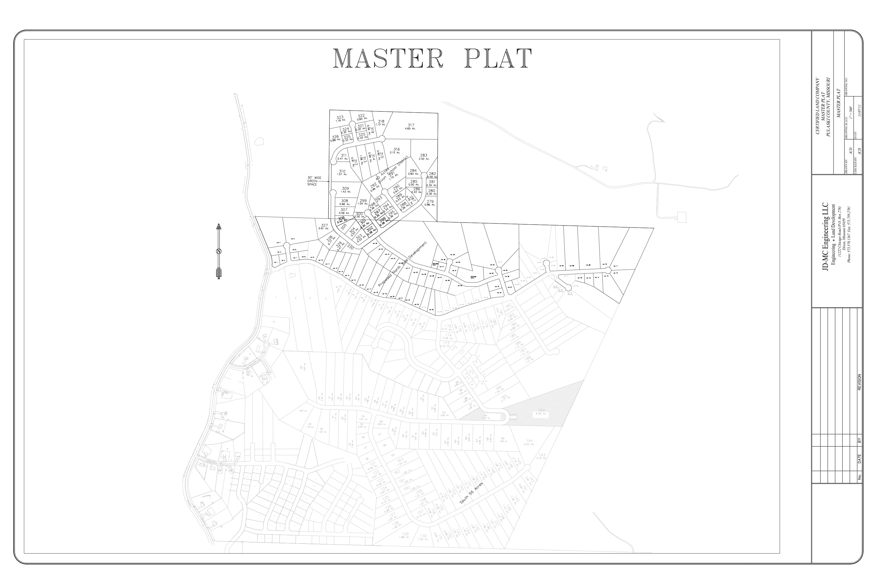 Osage Hills master plat showing all platted lots and roads