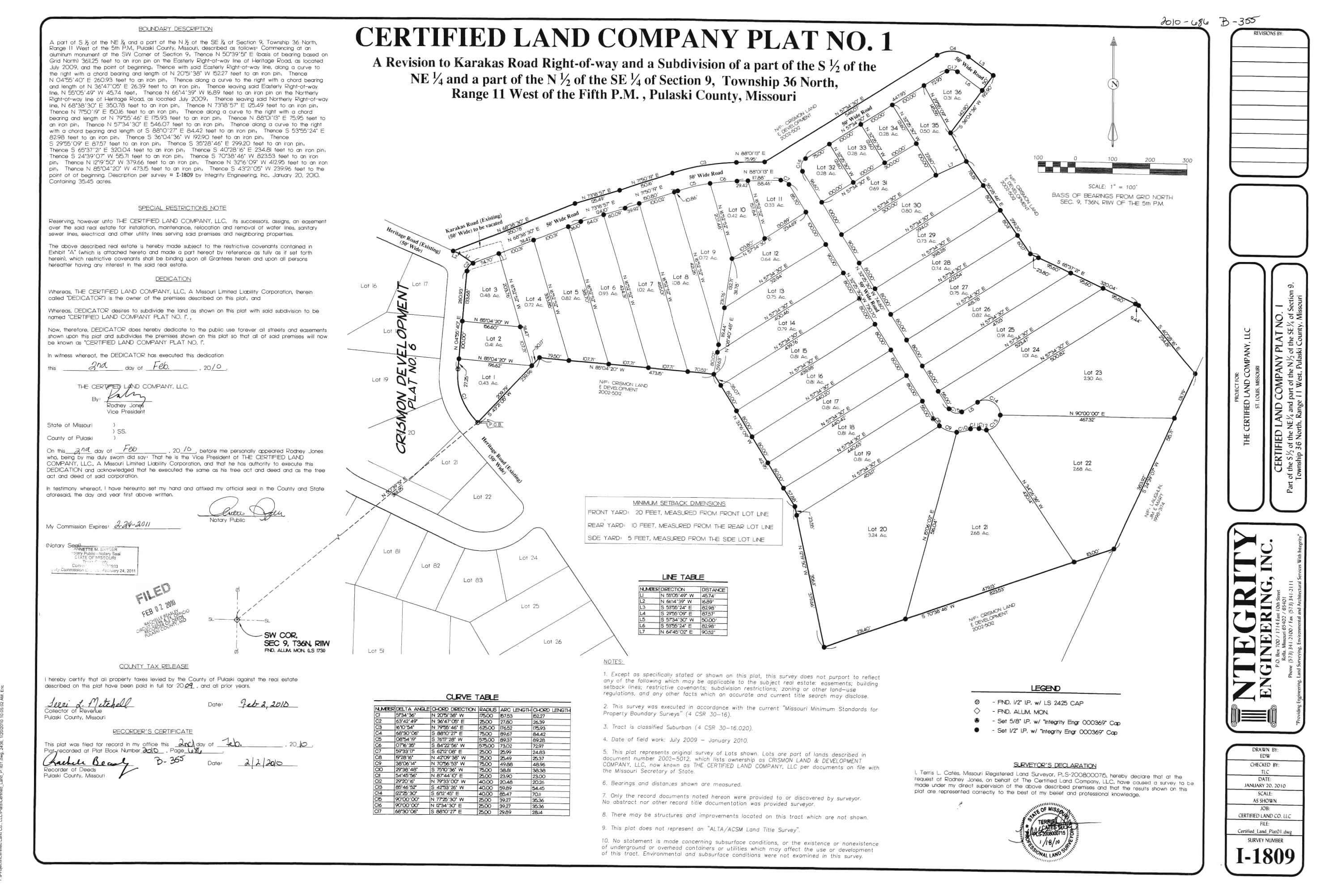 Certified Land Company Plat No. 1, Osage Hills, Pulaski County, Missouri