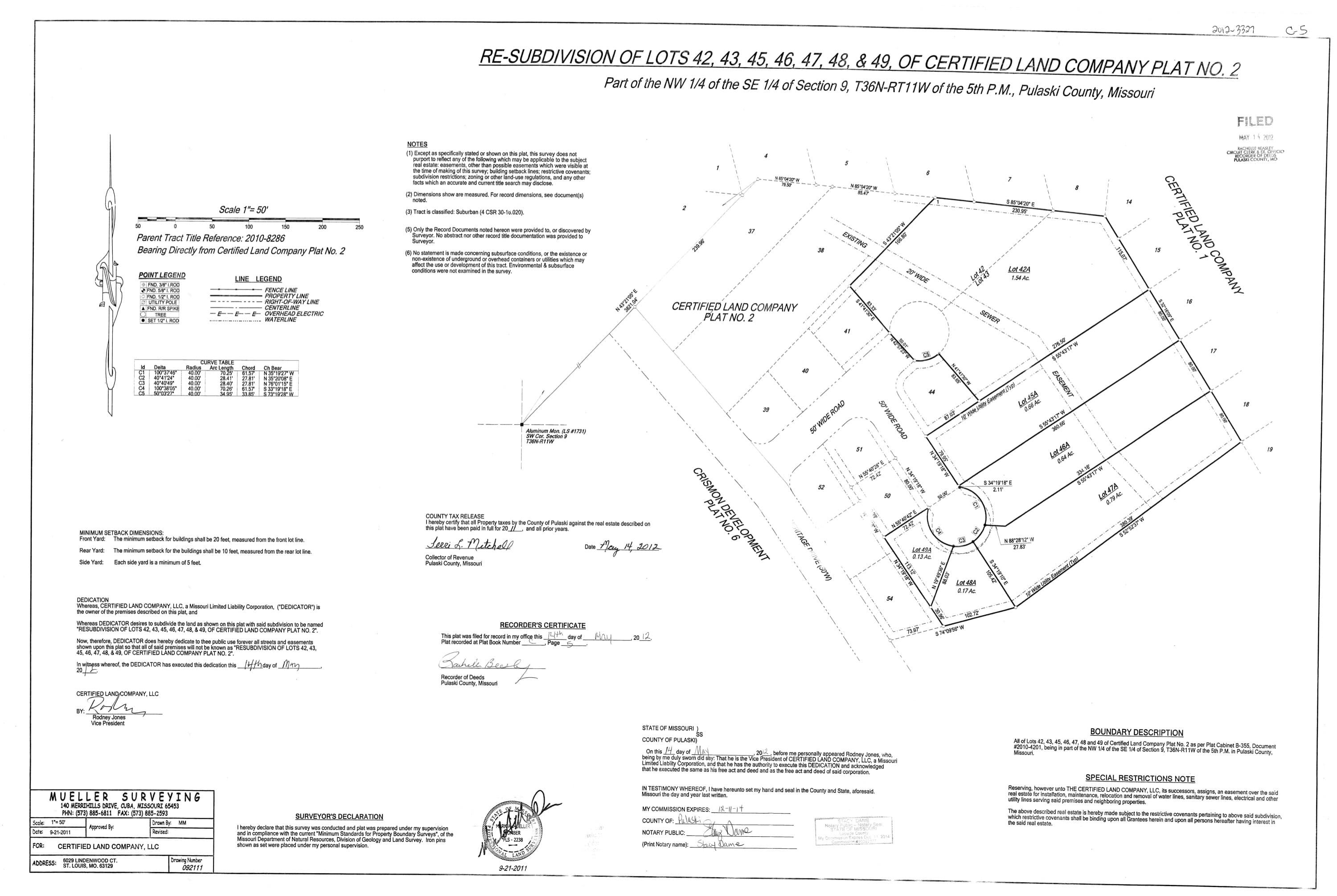 Re-subdivision of Lots 42–49 of Certified Land Company Plat No. 2