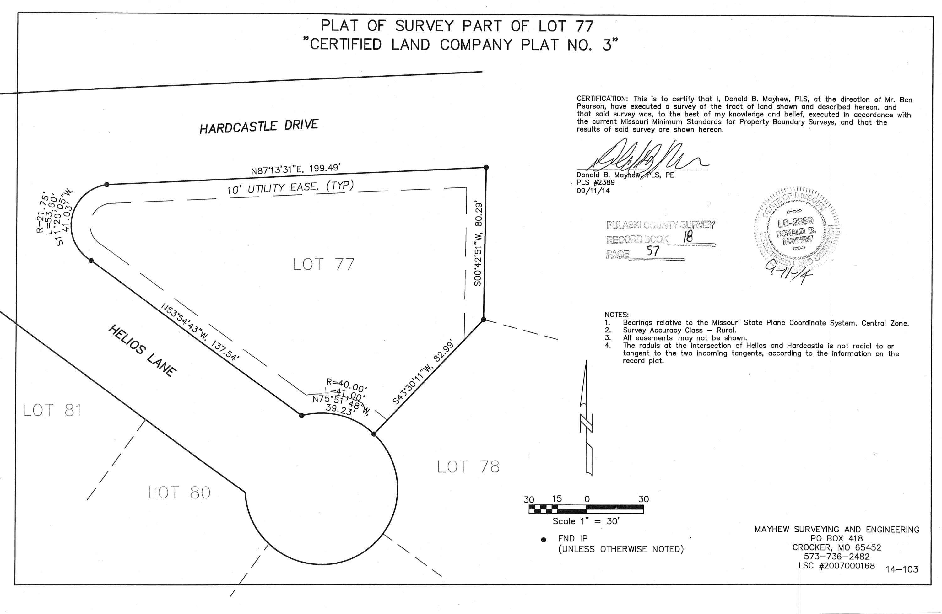 Plat of survey for part of Lot 77, Certified Land Company Plat No. 3