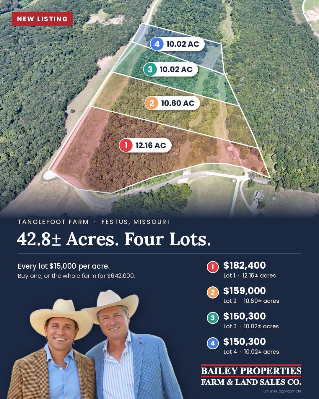 Tanglefoot Farm: 42.8± acres, four lots, every lot $15,000 per acre