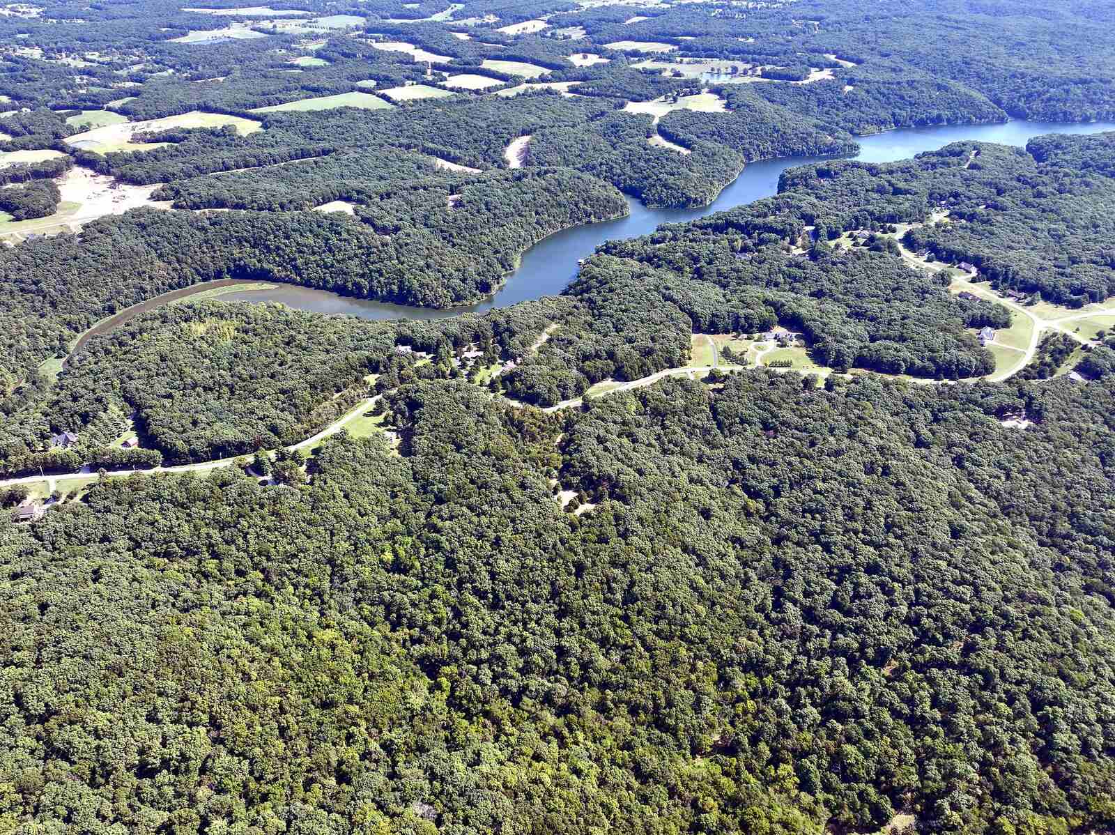 Aerial looking toward the lake beyond the Callaway Ridge tract near Defiance, Missouri