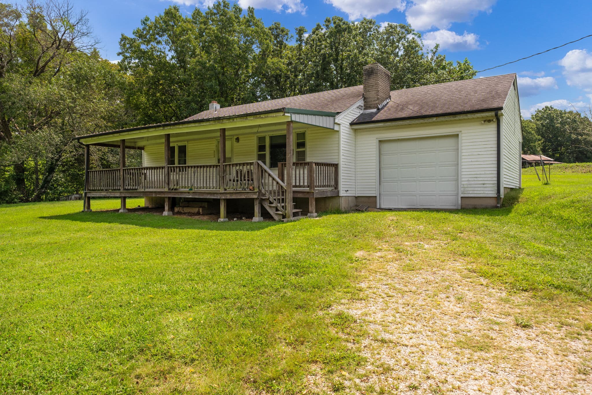 Ranch house exterior and yard