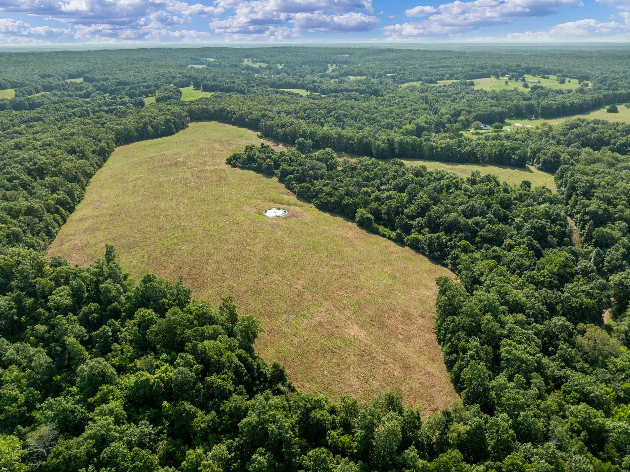 Aerial of a large hay field