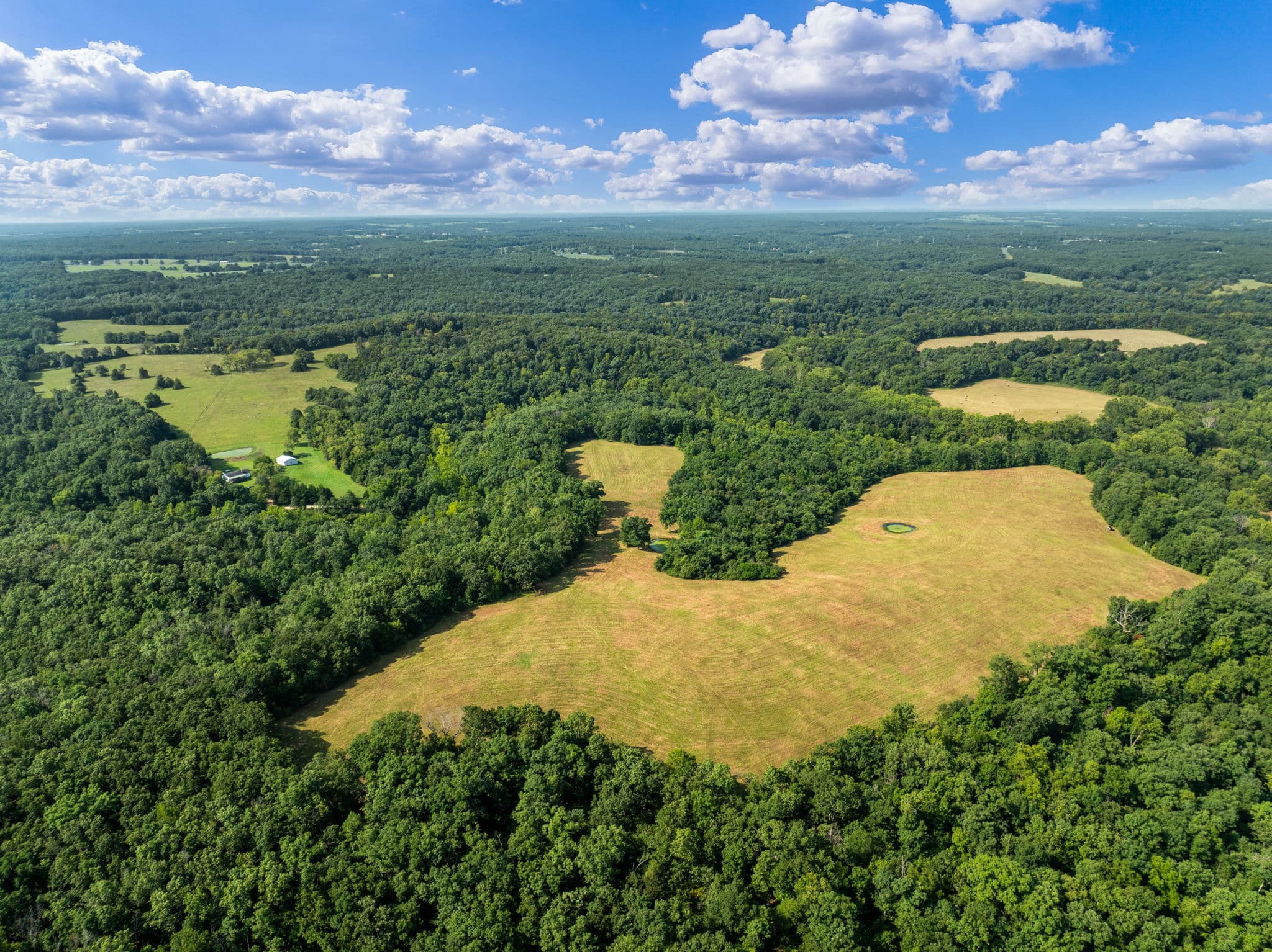 Aerial of pasture and timber ground