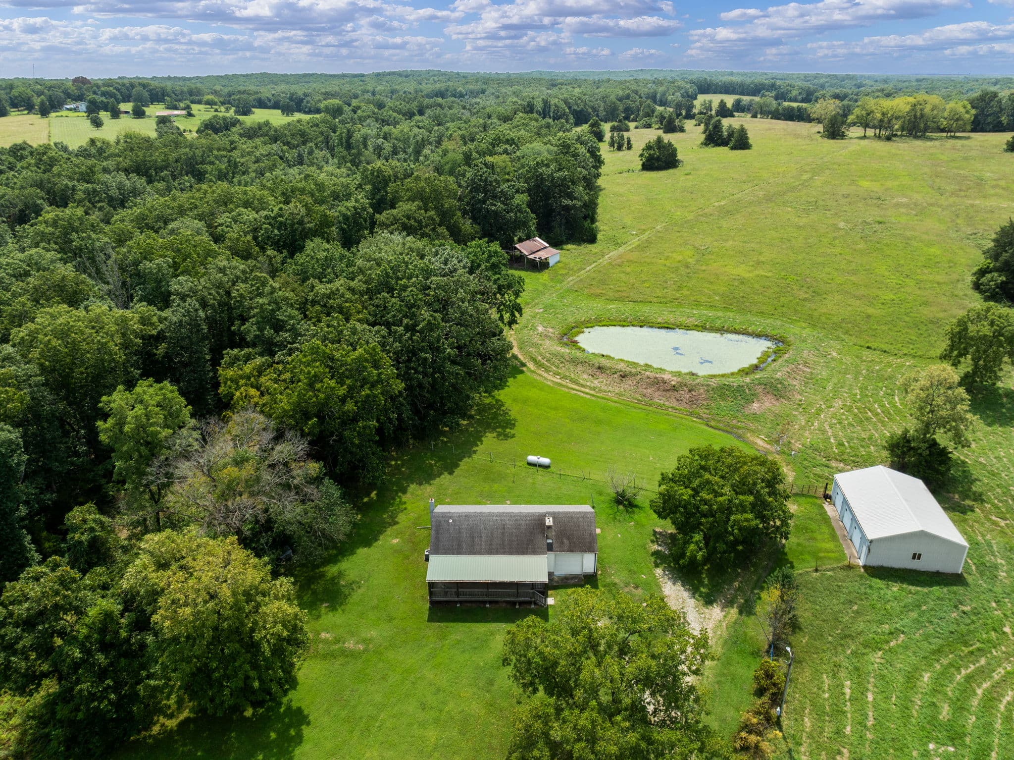 Aerial of the barns and equipment sheds