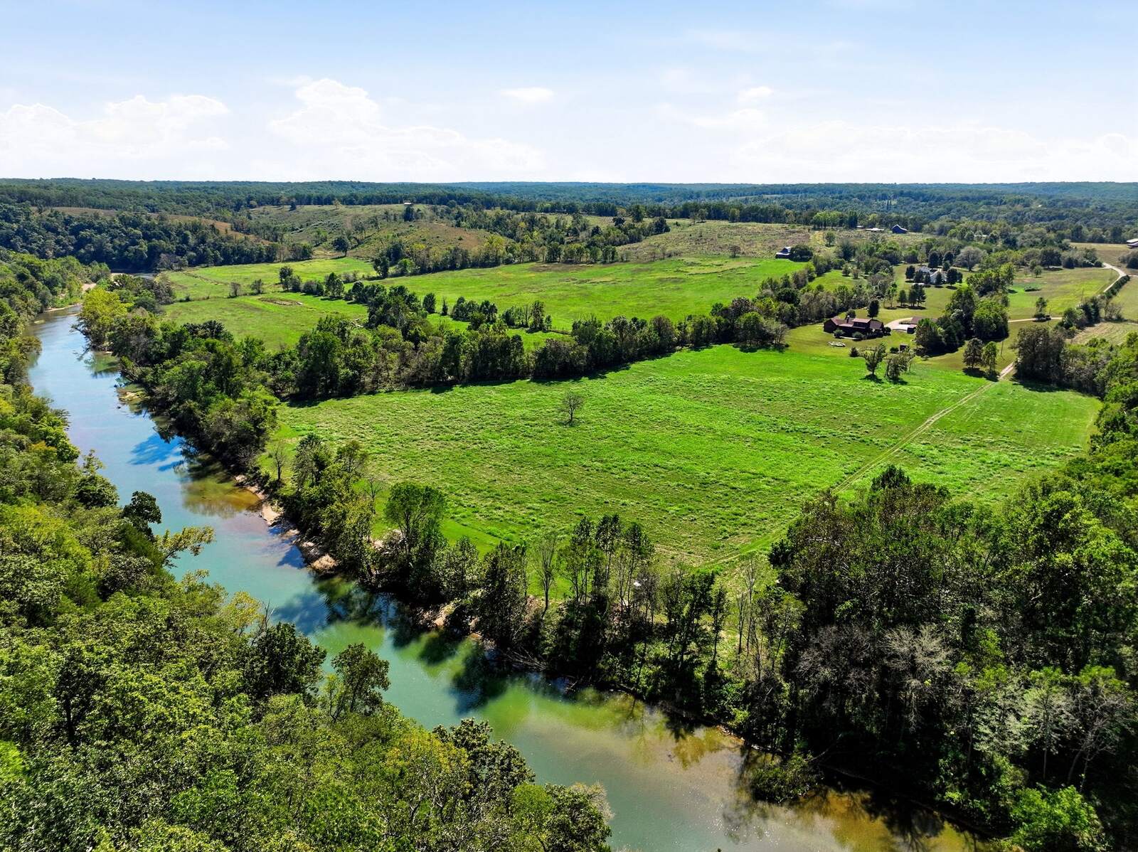 Aerial looking down the Meramec River valley from Meramec Trails