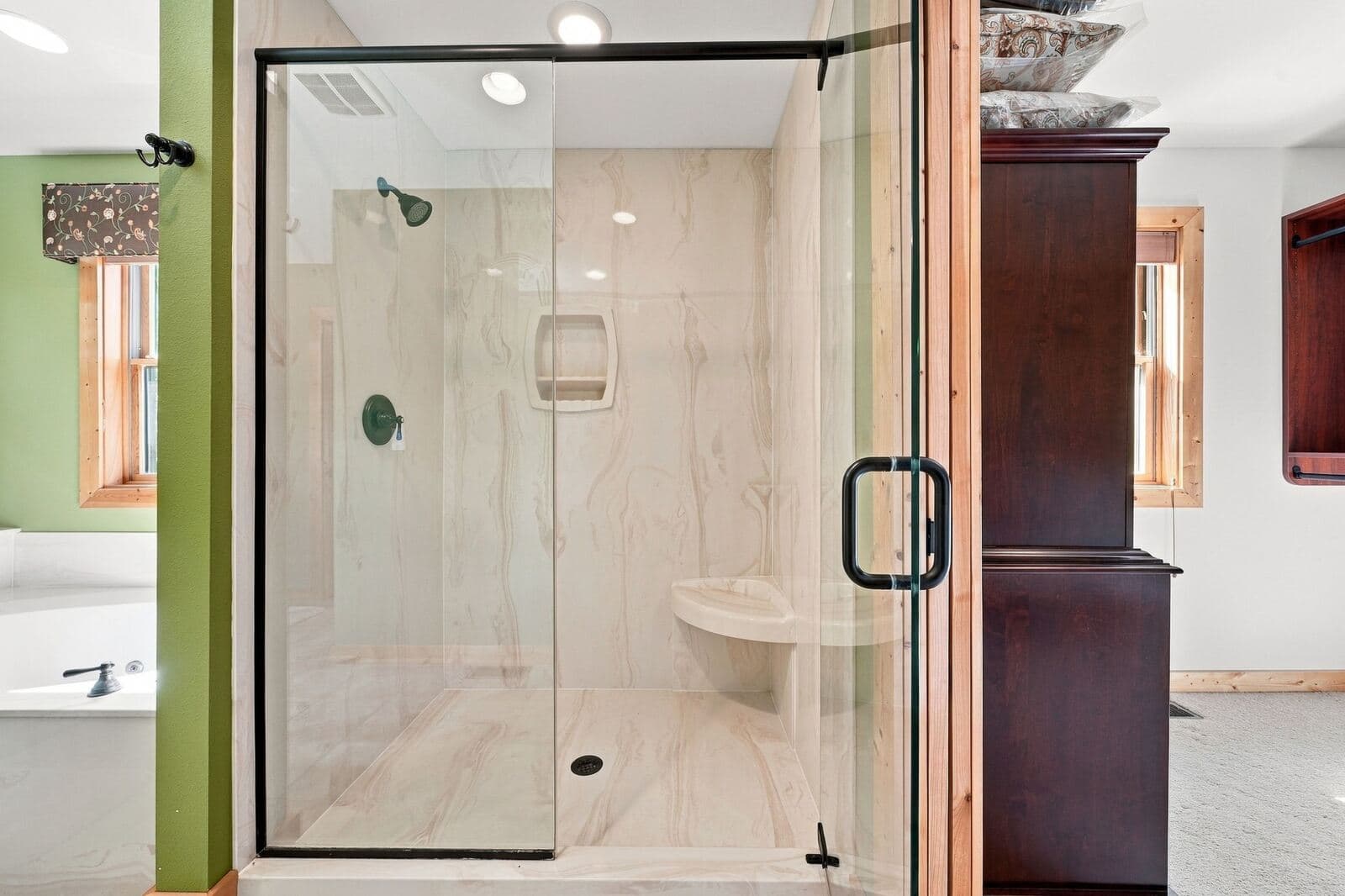Master bath walk-in glass shower