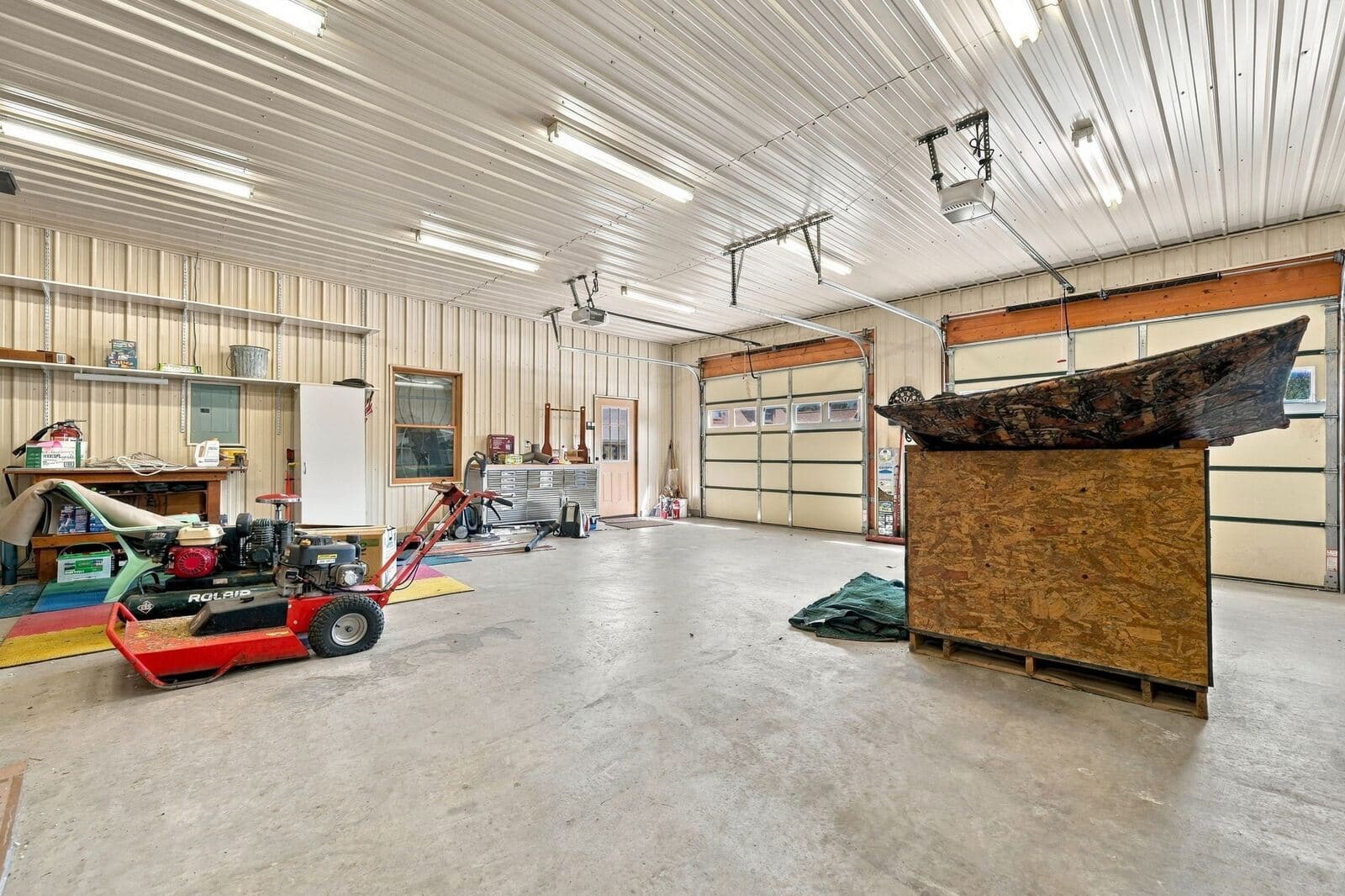 Garage interior with overhead doors