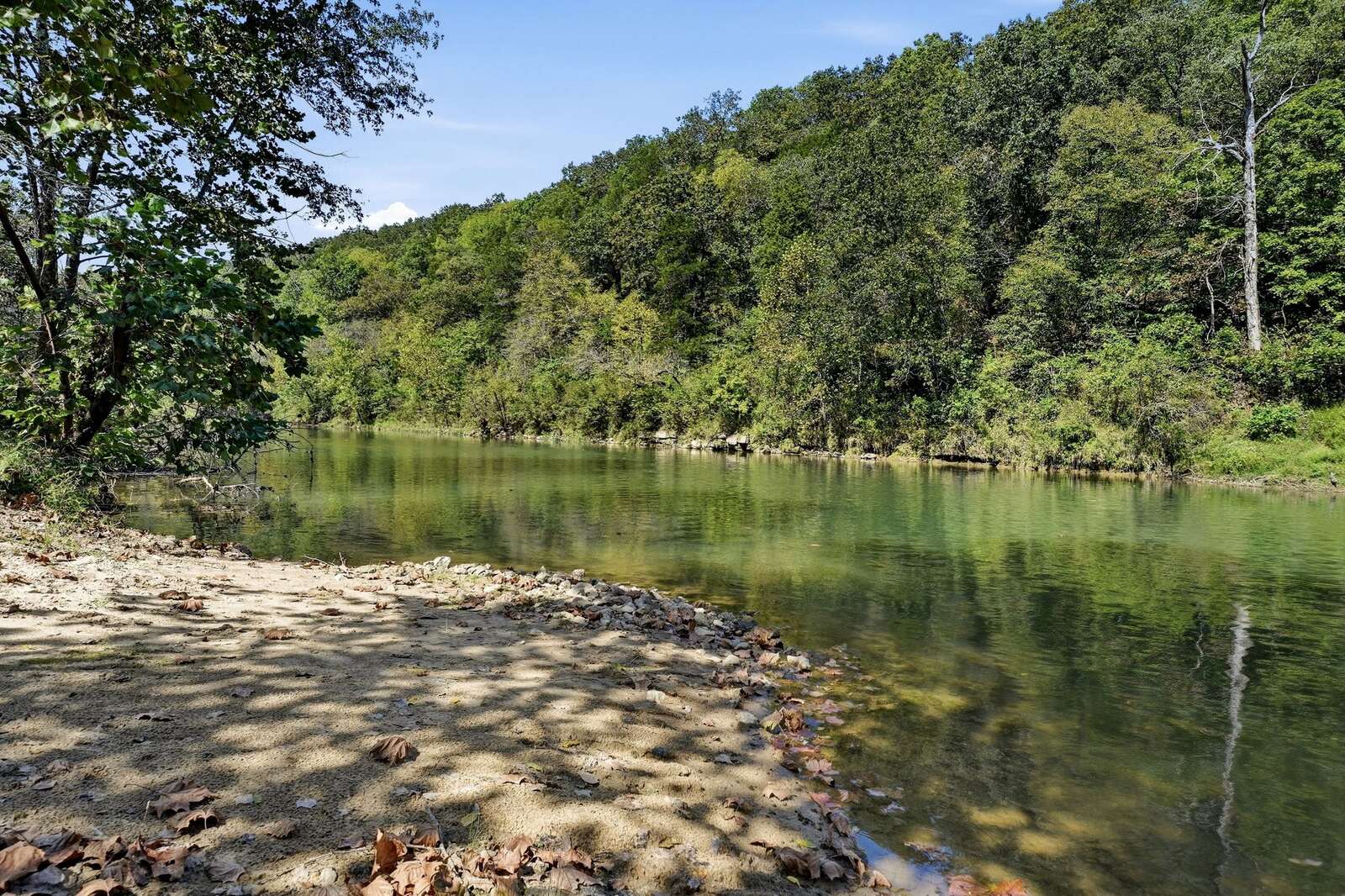Gravel bar and bluffs across the Meramec River