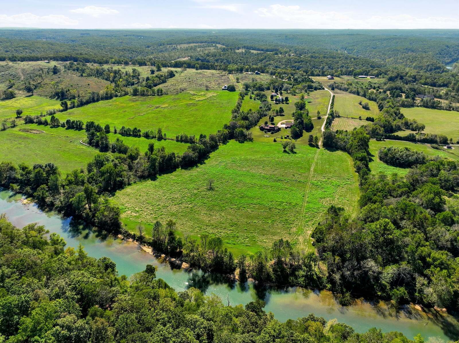Aerial of the Meramec River bend and open fields