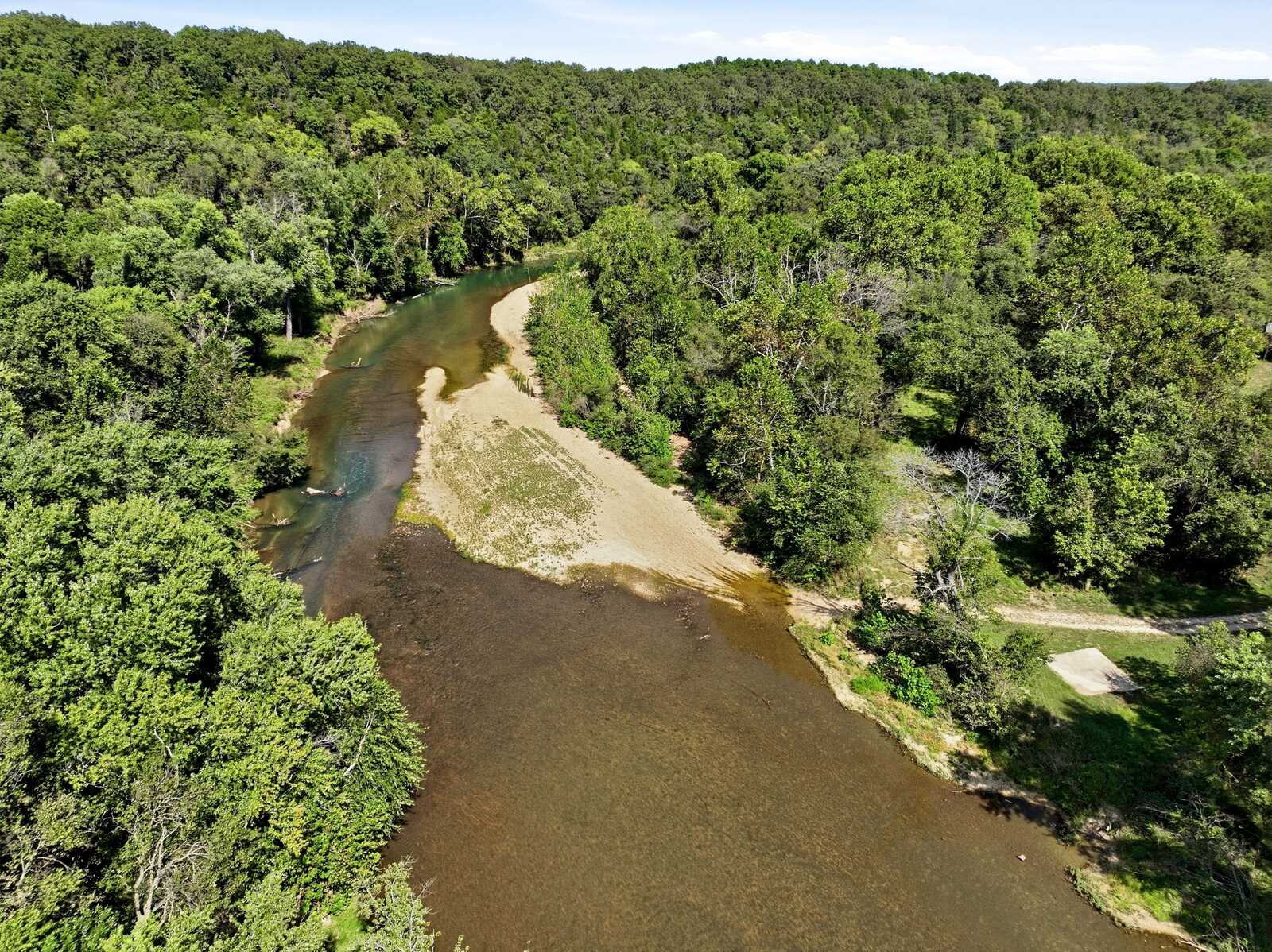 Aerial straight down the Meramec River